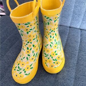 Cheerful Yellow and Green Floral Rain & Snow Boots
